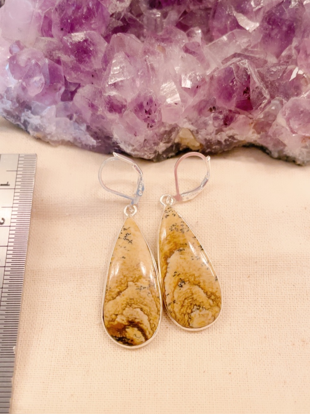 Sterling Silver Gorgeous Picture Jasper Lever back Earrings New